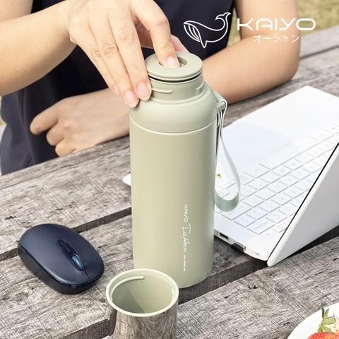 Bình Giữ Nhiệt Inox 316 KAIYO 600ml có qoai treo, nắp dùng như cốc uống rất tiện, giữ nhiệt hiệu quả