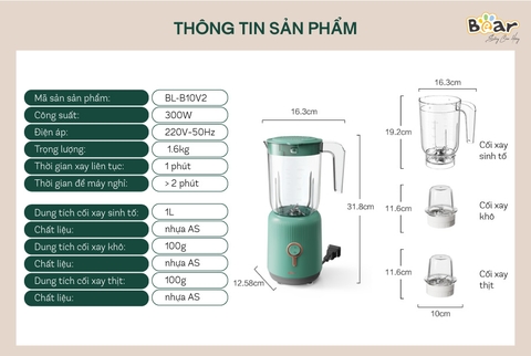 Máy xay sinh tố Bear BL- B10V2 3 cối