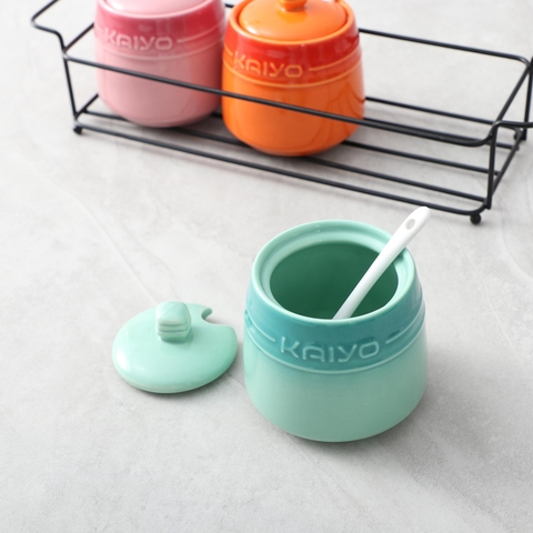 Bộ 3 hũ gốm sứ đựng gia vị Kaiyo Rainbowl kèm giá đựng