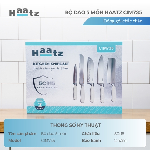Bộ dao thép không gỉ 5Cr15MoV HAATZ 5 món CIM735 sắc bén