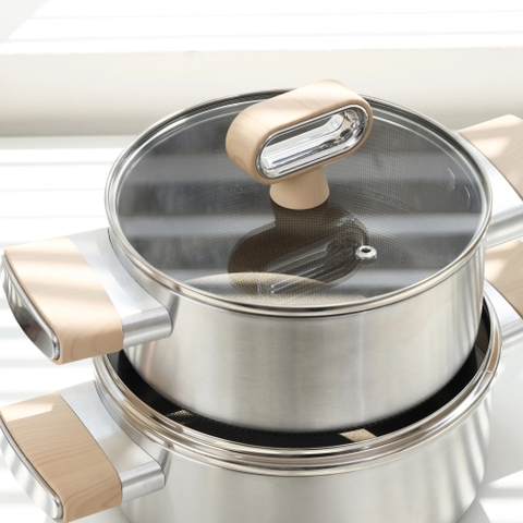 Bộ nồi Titanium Aura Haatz lòng siêu chống dính 7 lớp đáy dày dặn dùng mọi loại bếp (18cm, 20cm, 24cm)