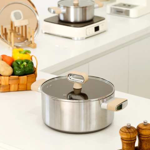 Bộ nồi Titanium Aura Haatz lòng siêu chống dính 7 lớp đáy dày dặn dùng mọi loại bếp (18cm, 20cm, 24cm)