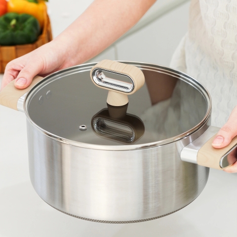 Bộ nồi Titanium Aura Haatz lòng siêu chống dính 7 lớp đáy dày dặn dùng mọi loại bếp (18cm, 20cm, 24cm)