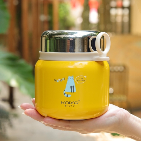 [Mẫu mới họa tiết Meo Meo] Bình ủ inox 316 Kaiyo 500ml kèm thìa gấp