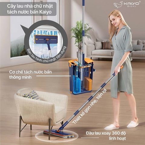 Cây lau nhà chữ nhật tách nước bẩn thông minh Kaiyo