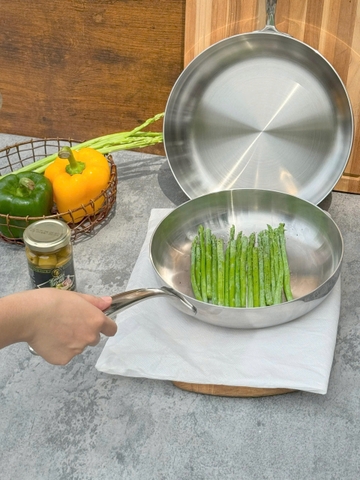 Chảo đúc Inox 316 - 3 lớp đáy liền KAIYO Tri-Ply dáng cạn không vung