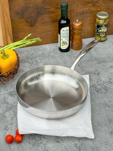 Chảo đúc Inox 316 - 3 lớp đáy liền KAIYO Tri-Ply dáng cạn không vung