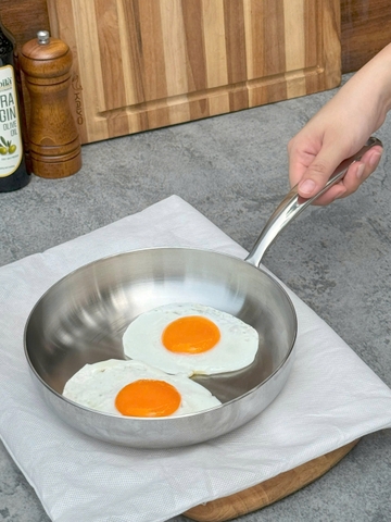 Chảo đúc Inox 316 - 3 lớp đáy liền KAIYO Tri-Ply dáng cạn không vung