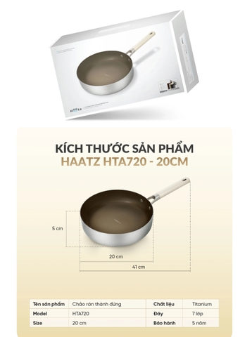 Chảo rán thành đứng Haatz Titanium Aura inox 316 đáy 7 lớp size 20-24-26cm