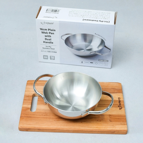 Chảo đúc inox 18/10 đáy 3 lớp, thân đáy liền CLASSIC PRO KAIYO sâu lòng 2 tay cầm (chảo không vung) size 16-20-24cm