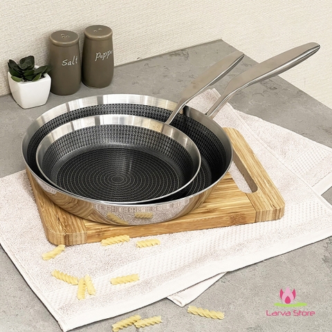 Chảo đúc inox chống dính hoa văn nổi 3 lớp đáy liền Tri-Ply Kaiyo (Chảo nông)