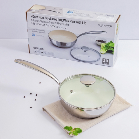 Chảo inox đúc nguyên khối thân đáy liền 5 lớp phủ chống dính ceramic Kaiyo