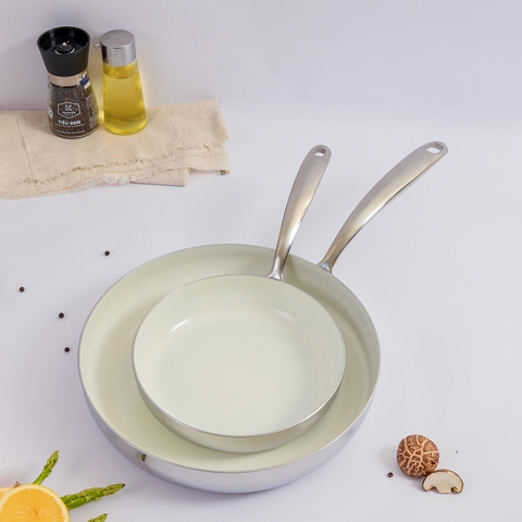 Chảo inox đúc nguyên khối thân đáy liền 5 lớp phủ chống dính ceramic Kaiyo