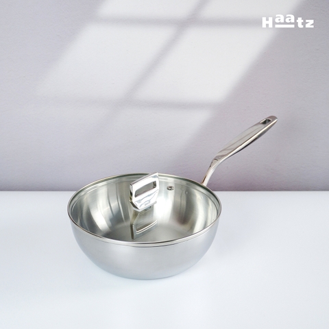 Chảo sâu lòng Inox 316 liền khối Haatz đáy 3 lớp sâu lòng vung kính dùng mọi loại bếp