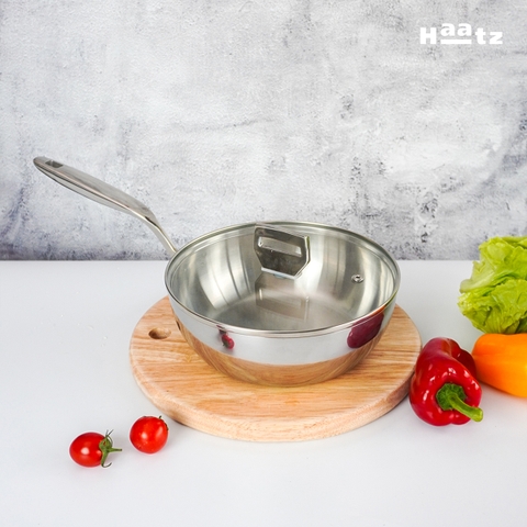 Chảo sâu lòng Inox 316 liền khối Haatz đáy 3 lớp sâu lòng vung kính dùng mọi loại bếp