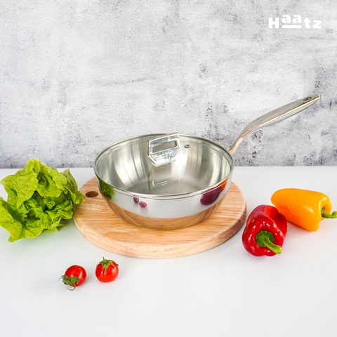 Chảo sâu lòng Inox 316 liền khối Haatz đáy 3 lớp sâu lòng vung kính dùng mọi loại bếp
