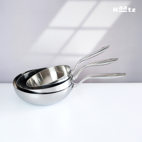 Chảo sâu lòng Inox 316 liền khối Haatz đáy 3 lớp sâu lòng vung kính dùng mọi loại bếp