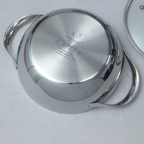 Chảo 2 tay - Nồi lẩu inox 18/10 chống dính hoa văn nổi KAIYO Quantinium Silver Crown 24cm - 28cm