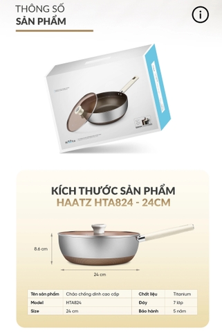 Chảo siêu chống dính Haatz Titanium Aura sâu lòng inox 316 đáy 7 lớp phủ chống dính titanium