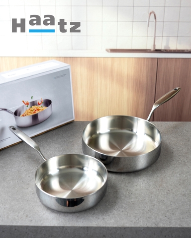 Chảo inox 316 HAATZ đúc liền khối thành đứng đáy dày 3mm Kèm vung kính