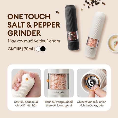 Máy xay muối & tiêu 1 chạm LocknLock One Touch Salt & Pepper Grinder CKO118 dung tích 70ml xay siêu tốc