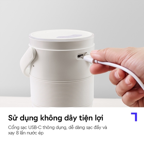 Máy xay sinh tố cầm tay LocknLock Vacuum Portable Blender EJJ346IVY 475ml pin sạc, có hút chân không giữ tươi sinh tố