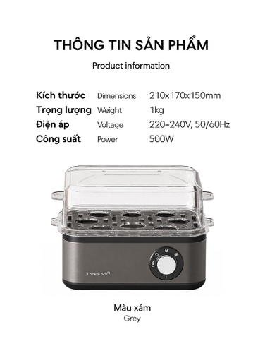 Máy hấp trứng và đa dạng món hấp khác LocknLock Multi Egg Cooker EJE223GRY