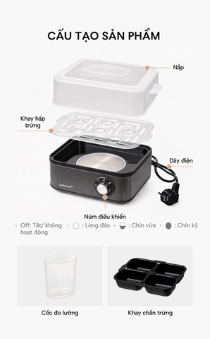 Máy hấp trứng và đa dạng món hấp khác LocknLock Multi Egg Cooker EJE223GRY