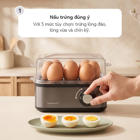 Máy hấp trứng và đa dạng món hấp khác LocknLock Multi Egg Cooker EJE223GRY