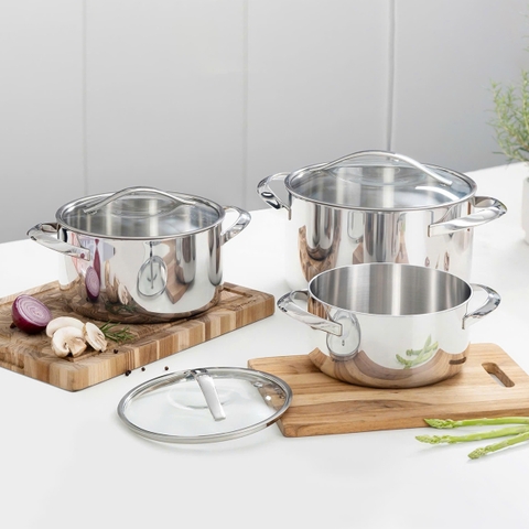 Bộ nồi inox 18/10 KAIYO thân đáy liền Tri-Ply Silver Crown