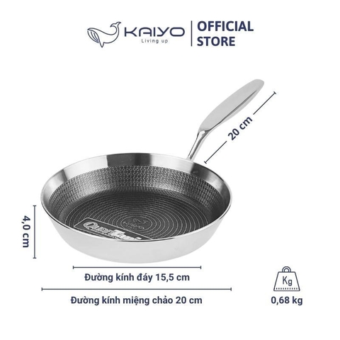 Chảo đúc inox chống dính hoa văn nổi 3 lớp đáy liền Tri-Ply Kaiyo (Chảo nông)