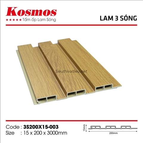 Lam nhựa 3 sóng Kosmos 3S200x15-003 vân gỗ màu vàng