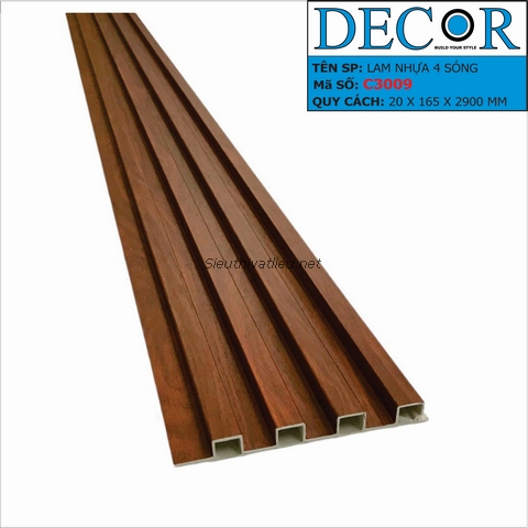 Lam nhựa 4 sóng Decor C3009 vân gỗ màu nâu