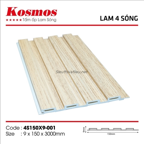 Lam nhựa 4 sóng Kosmos 4S150x9-001 vân gỗ màu vàng