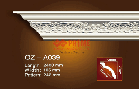 Phào cổ trần PU Prime OZ-A039 trắng hoa văn