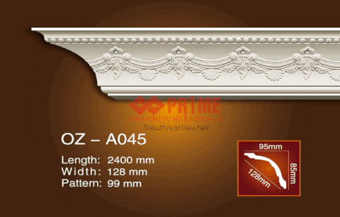 Phào cổ trần PU Prime OZ-A045 trắng hoa văn