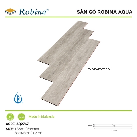 Sàn gỗ Malaysia Robina Aqua AQ2767 8mm chống nước tốt