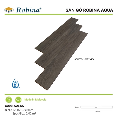 Sàn gỗ Malaysia Robina Aqua AQ6427 8mm chống nước tốt