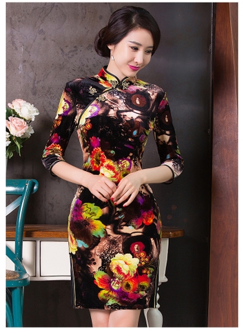 Thượng Hải Câu Chuyện Cổ Tròn Qipao Trung Quốc Sườn Xám Váy Đầm Cho Nữ 4  Màu / Trang phục thế giới