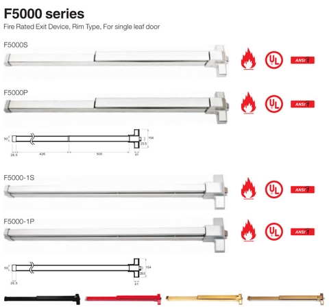 Thanh thoát hiểm hai chốt F5000P, thanh đơn inox