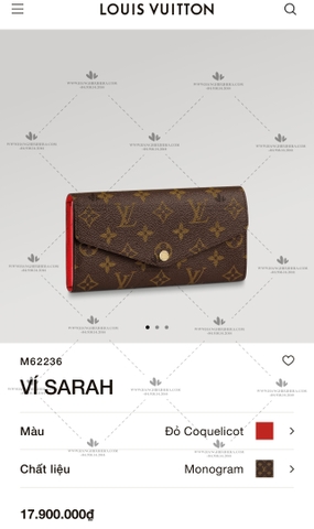 LV SARAH WALLET M62236 - LIKE AUTH 99%