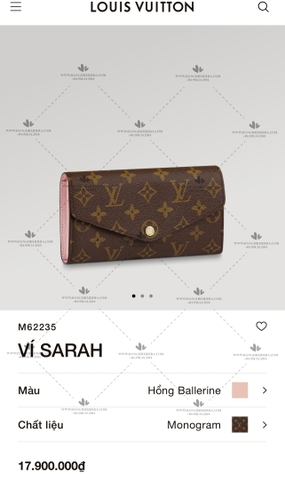 LV SARAH WALLET M62235 - LIKE AUTH 99%