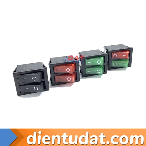 Công Tắc Bập Bênh Đôi 6 Chân KCD4 16A 31*25MM - 2 Đen  2 Đỏ/2 Xanh - có đèn 1 Xanh 1 Đỏ - có đèn