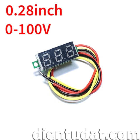 Đồng Hồ Đo DC 0-100V 0.28inch - 3 Dây - Green Blue
