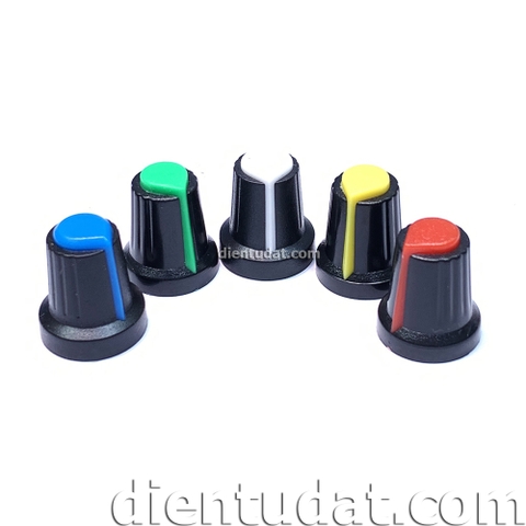 Núm Chiết Áp Nón 6mm Thân Đen - Trục Hoa - Đỏ Vàng Trắng Xanh Lá Xanh Dương