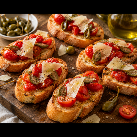 Bánh Mì Nướng Cà Chua, Nụ Bạch Hoa Và Phô Mai Pecorino