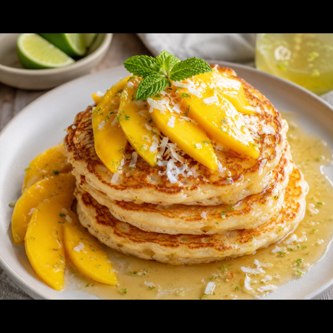 Công Thức Và Cách Làm Bánh Kếp (Pancake) Dừa Với Xoài Và Sốt Chanh