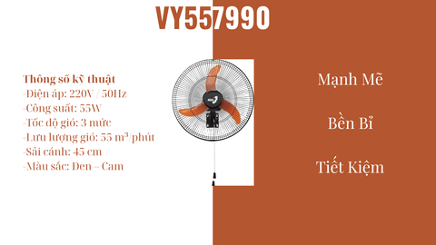 Quạt Treo Tường Asia VY557990 (Mã cũ L18002) – Giải pháp làm mát tiết kiệm, hiệu quả