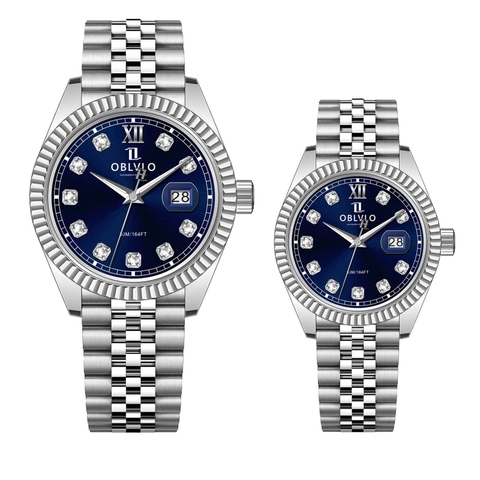 ĐỒNG HỒ CẶP ĐÔI OBLVLO RX-AX-X SWISS QUARTZ CHÍNH HÃNG MÀU XANH LỊCH LÃM