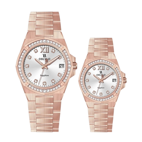 ĐỒNG HỒ CẶP ĐÔI OBLVLO AW-D-T CHÍNH HÃNG SWISS QUARTZ ĐÍNH ĐÁ ĐẲNG CẤP